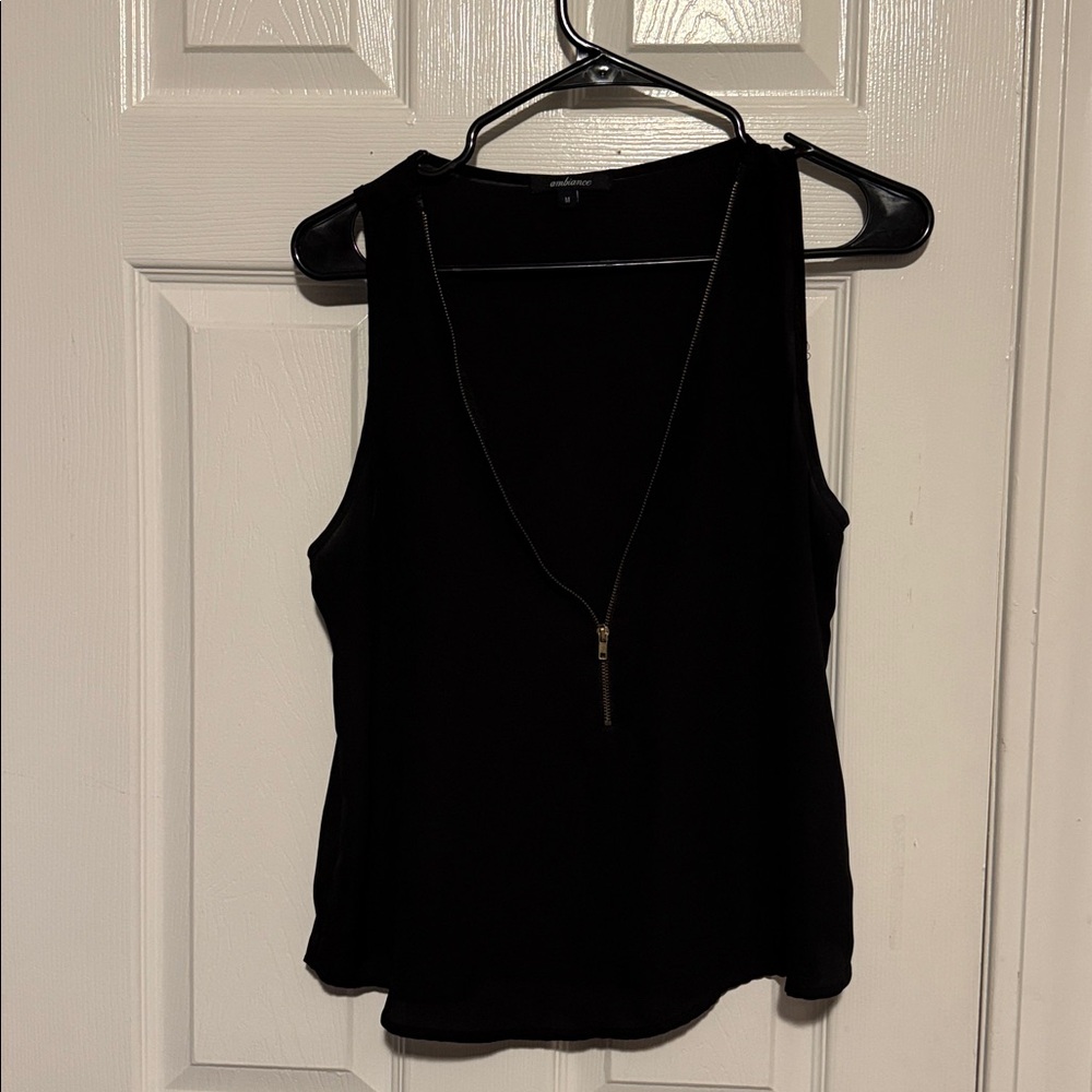 Ambiance Black Top with Zipper Accent